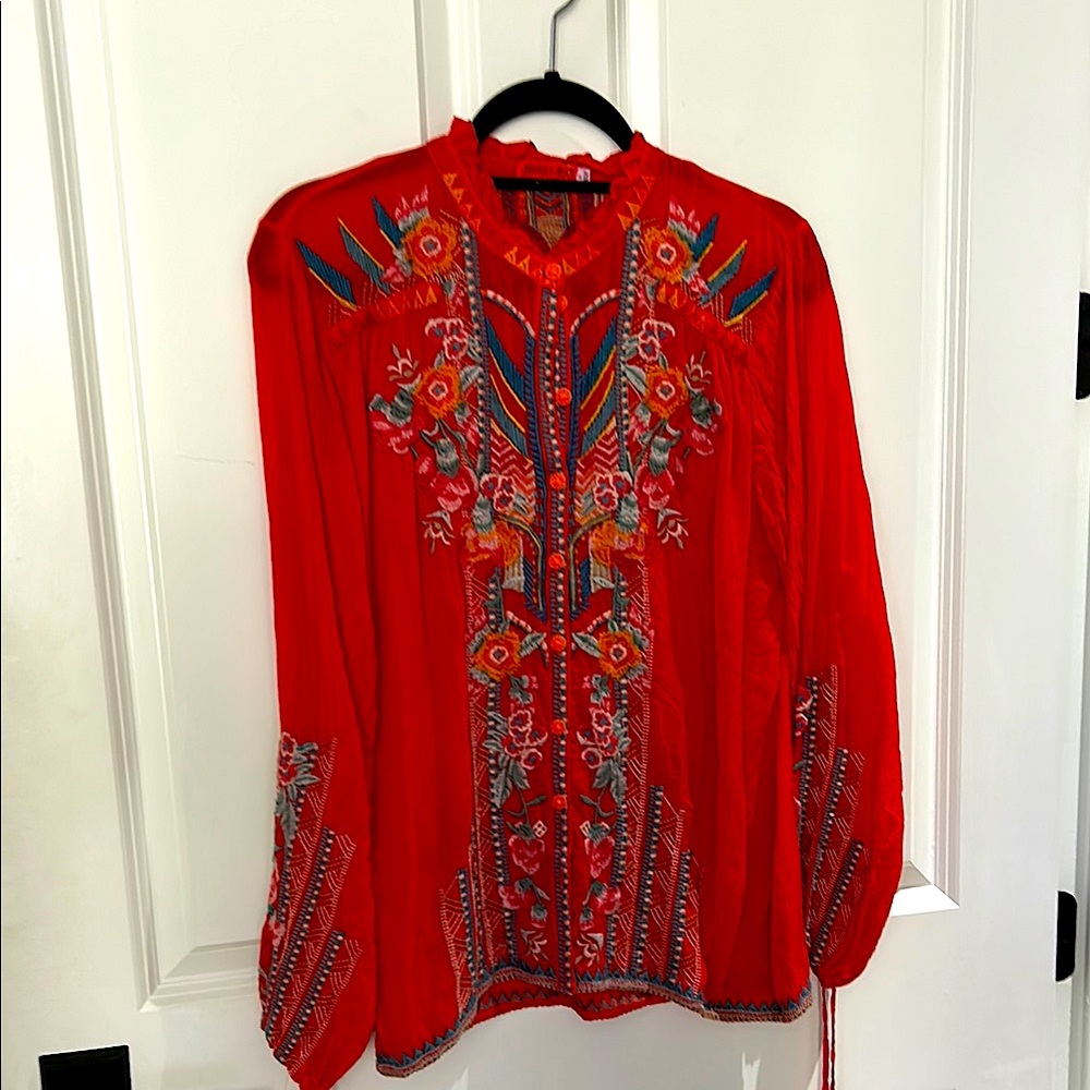 Orange Johnny Was Embroidered Blouse